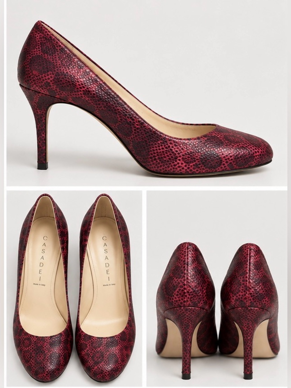 Casadei Red Snake Skin Pattern Heels